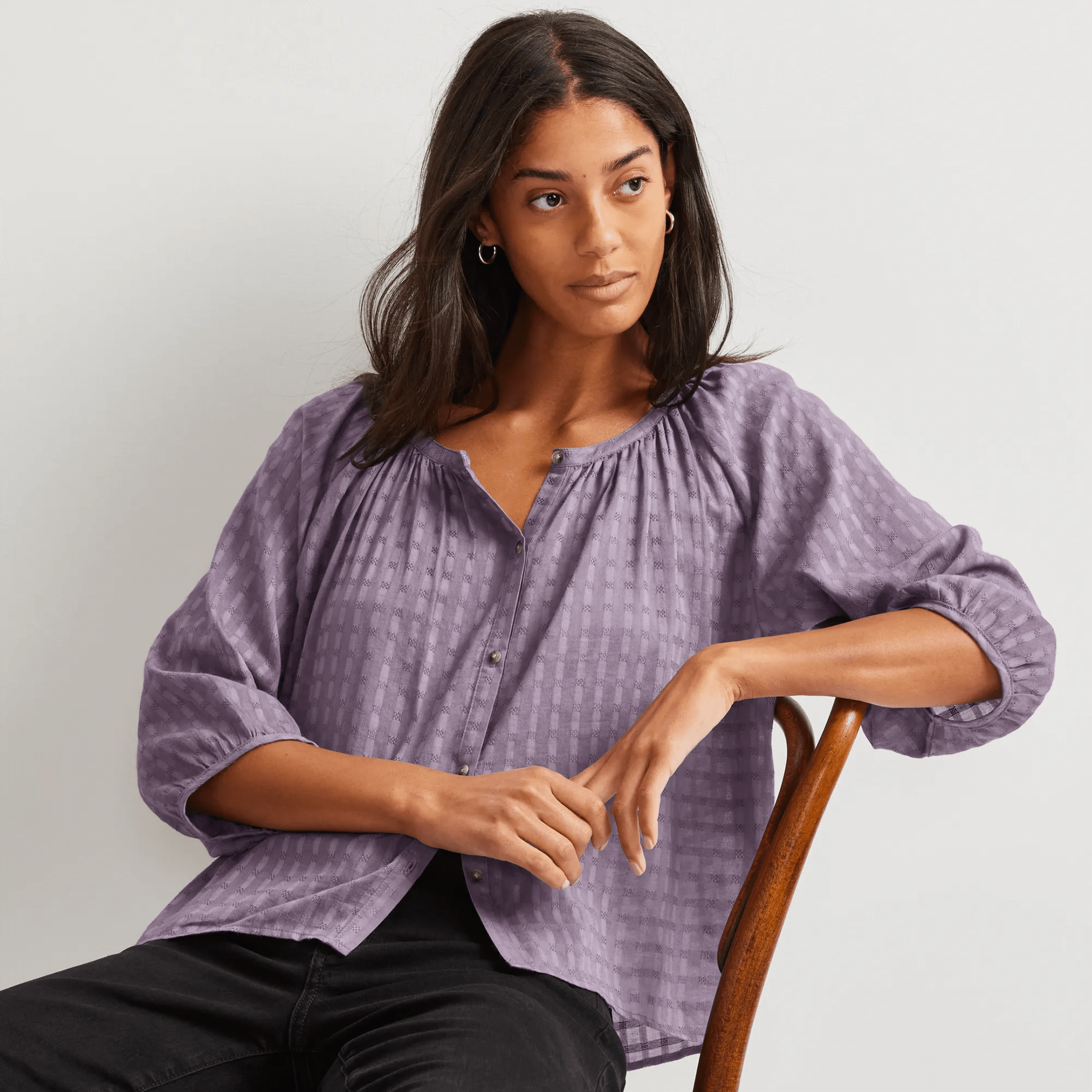 Women's Meadow Texture Quarter-Sleeve Top - Solid - Image 4