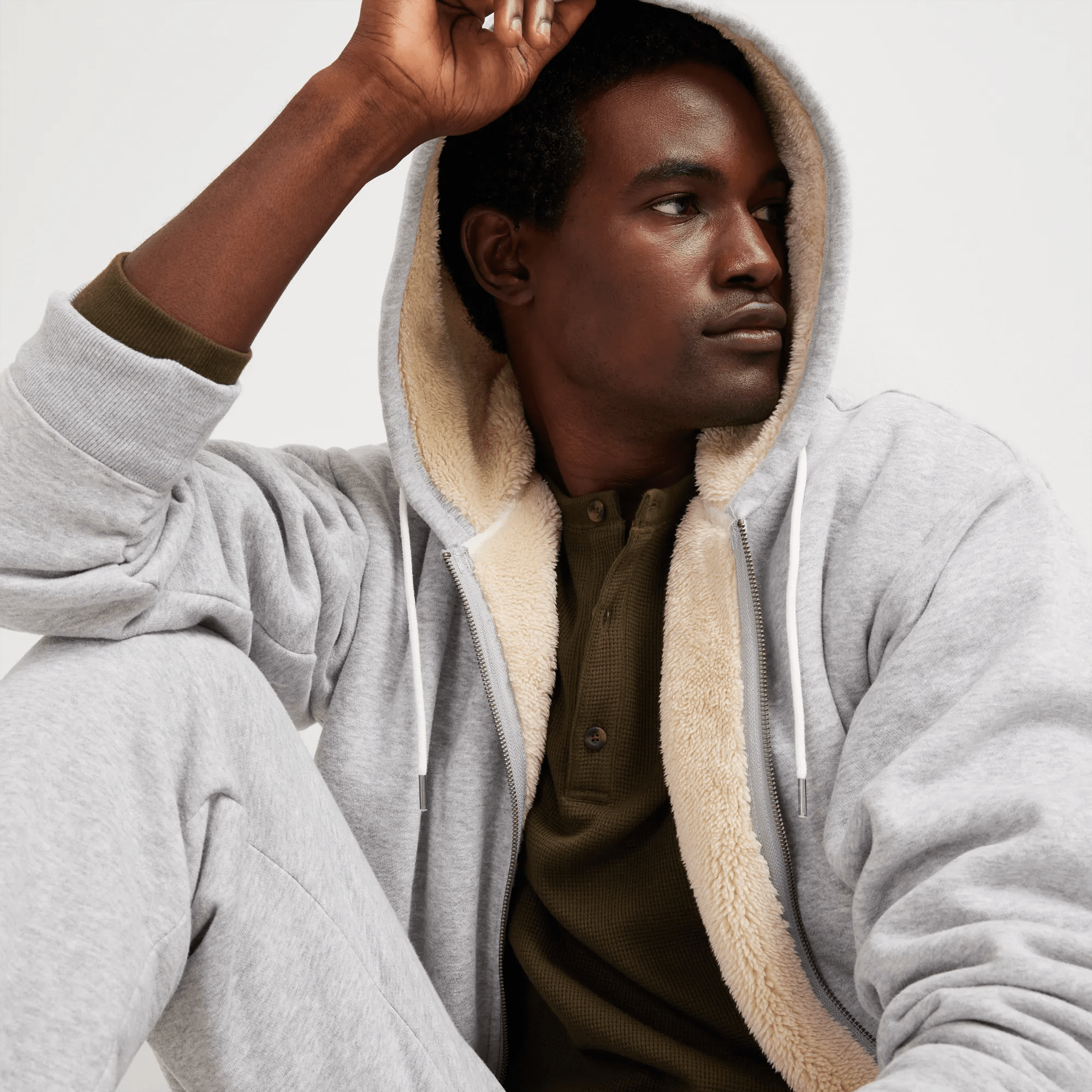 Men's Vintage Soft Faux Shearling-Lined Full-Zip Hoodie - Image 4
