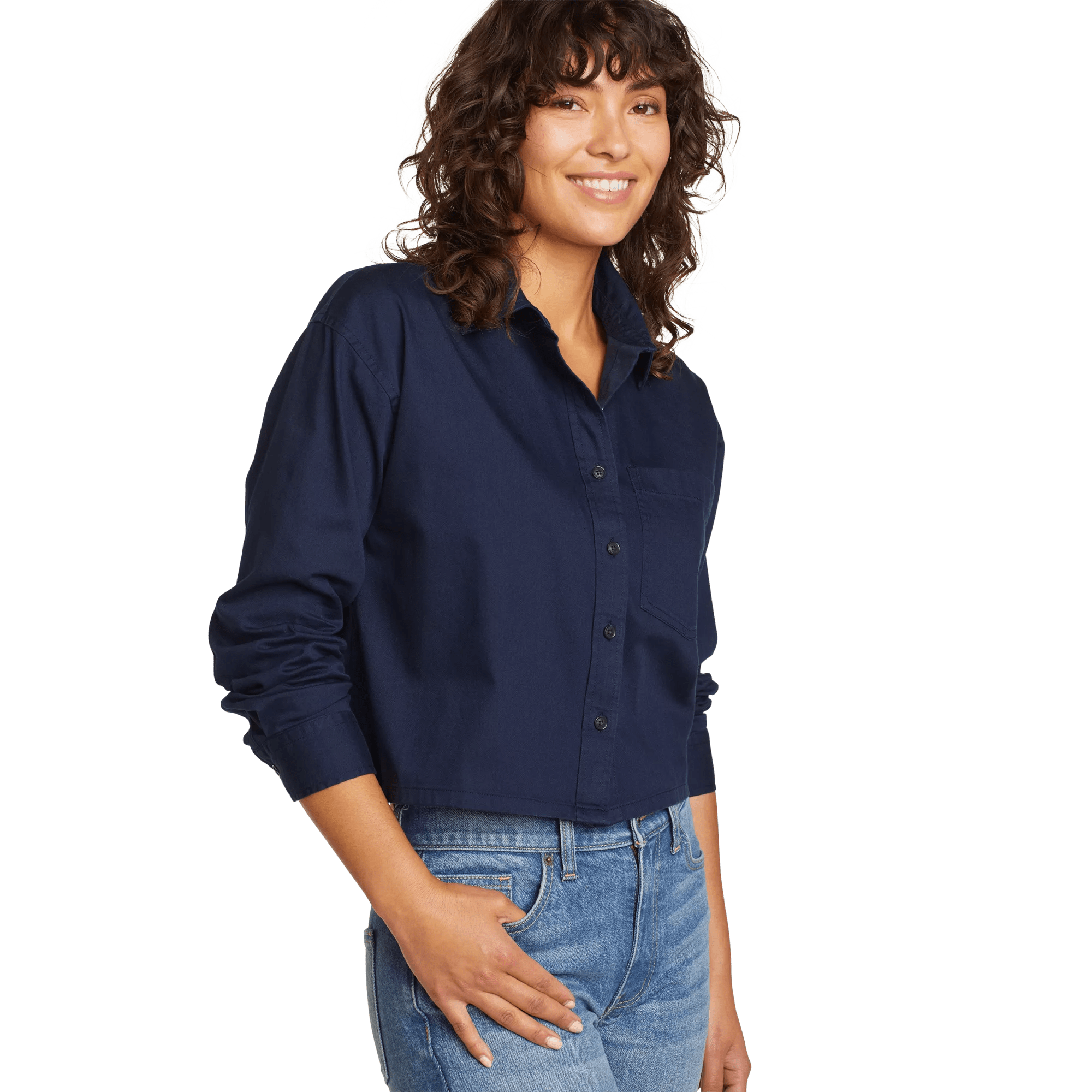 Women's Everyday Cotton Cropped Long-Sleeve Shirt