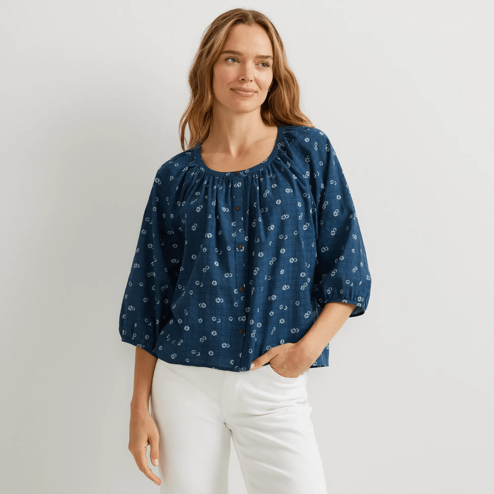 Women's Meadow Texture Quarter-Sleeve Top