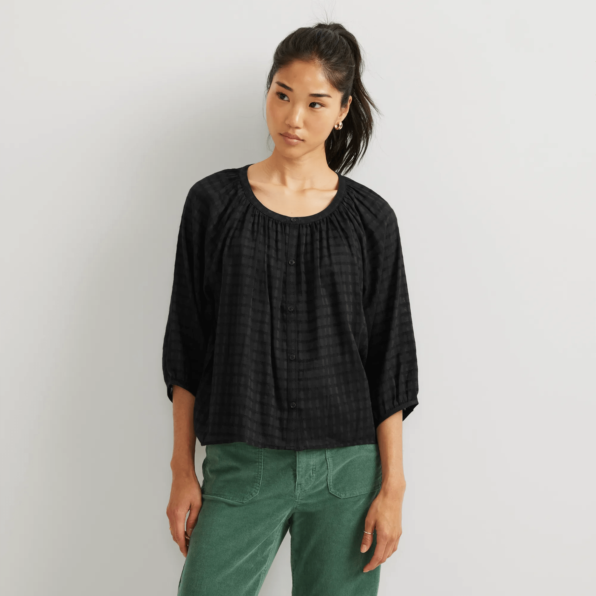Women's Meadow Texture Quarter-Sleeve Top - Solid