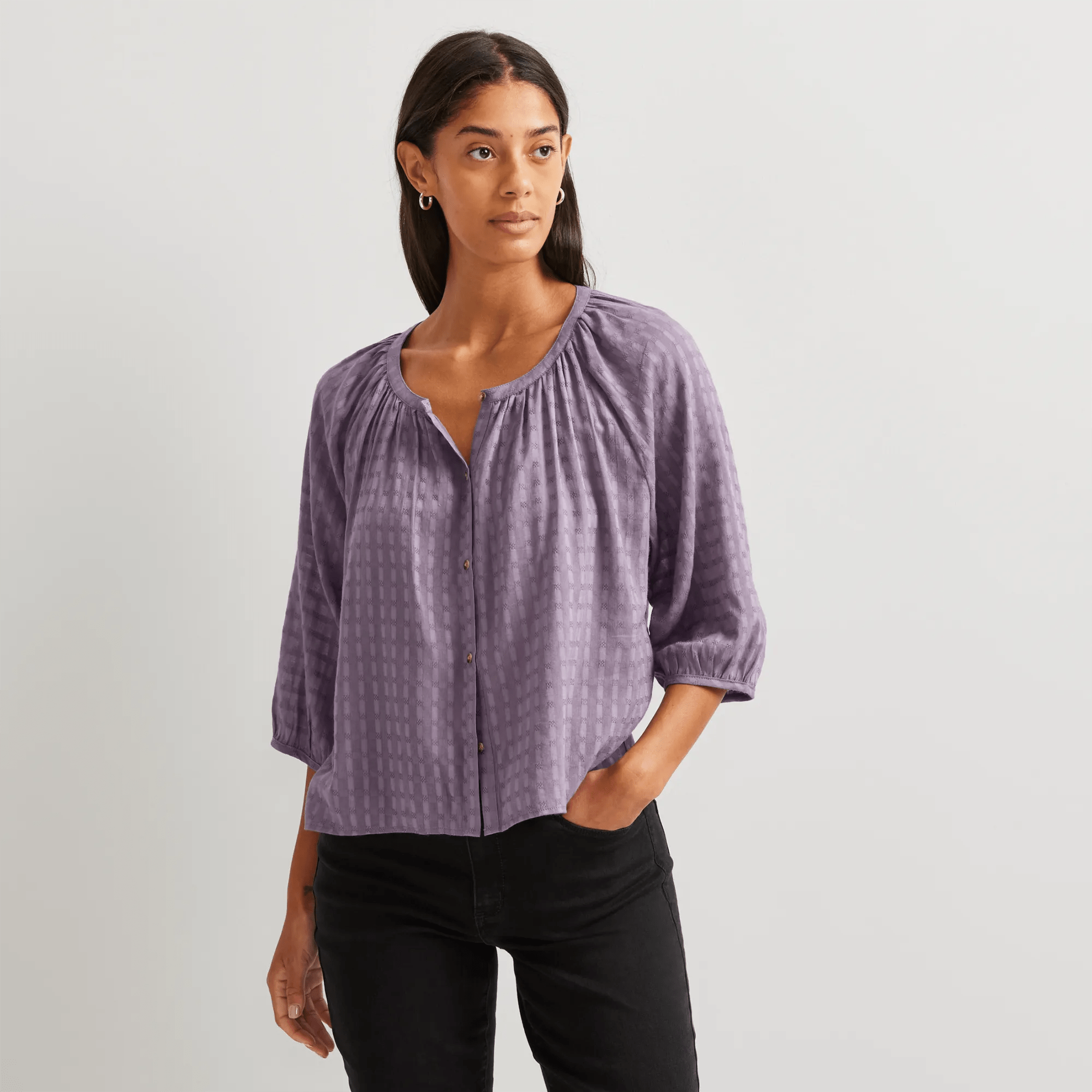 Women's Meadow Texture Quarter-Sleeve Top - Solid