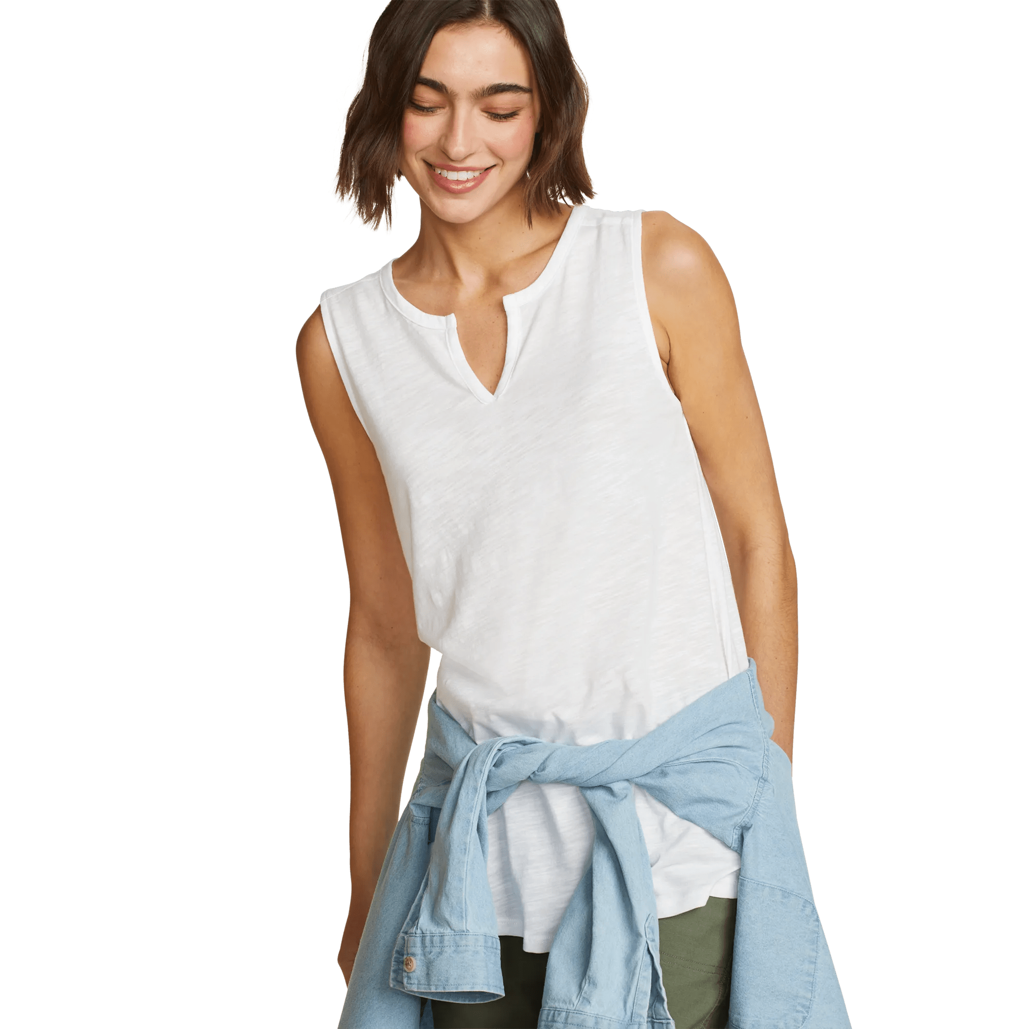 Women's Gate Check Sleeveless Split-Neck Tunic