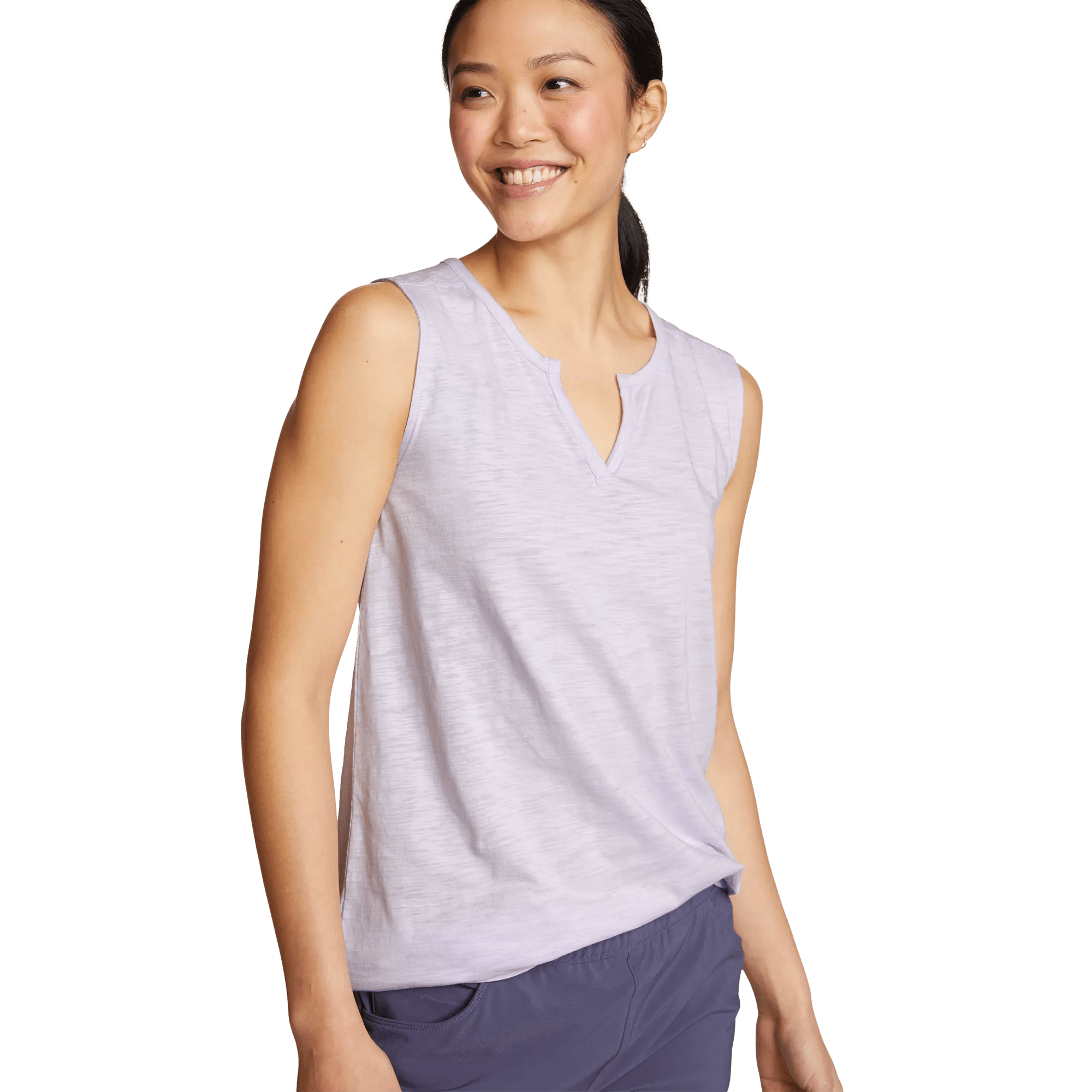 Women's Gate Check Sleeveless Split-Neck Tunic