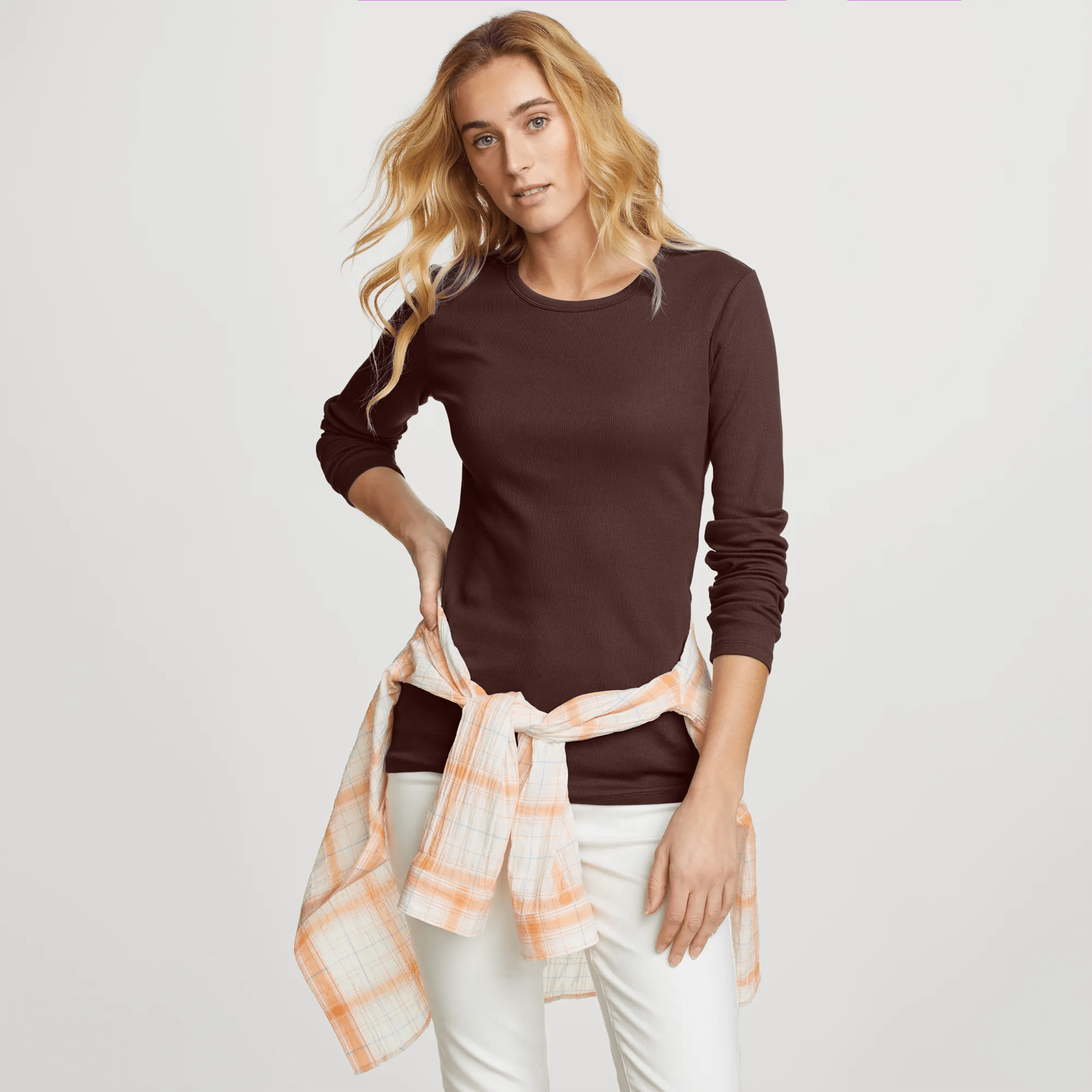 Women's Essentials Ribbed Crew Long-Sleeve Shirt