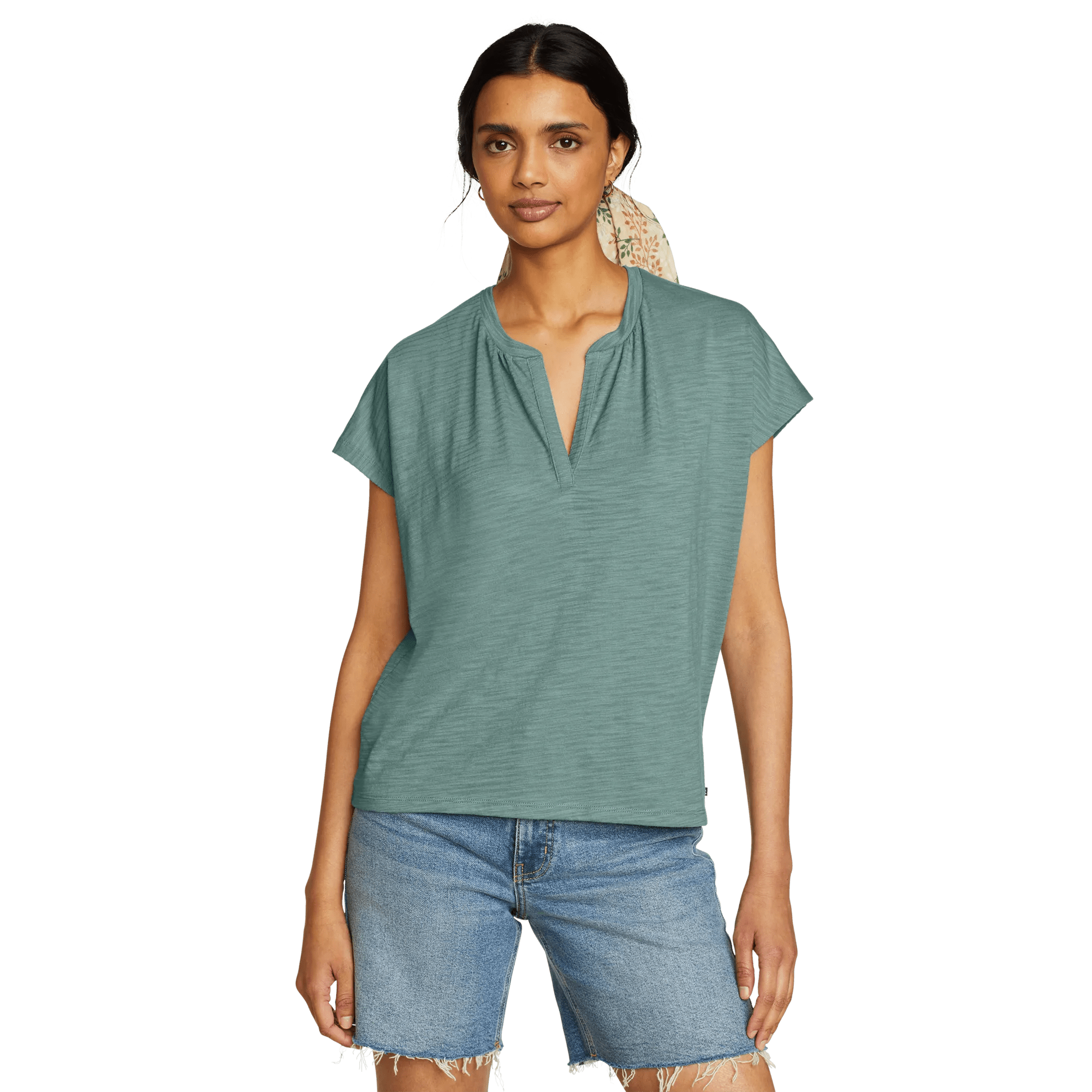 Women's Sunny Slub-Texture Notch Neck Top