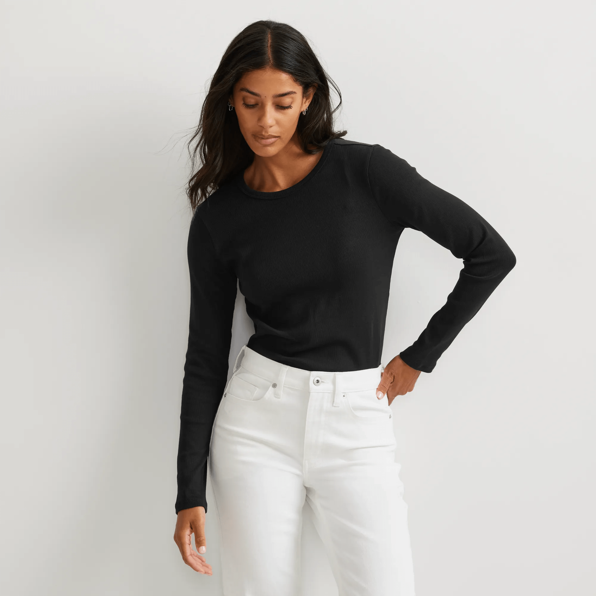 Women's Essential Ribbed Long-Sleeve Layering T-Shirt