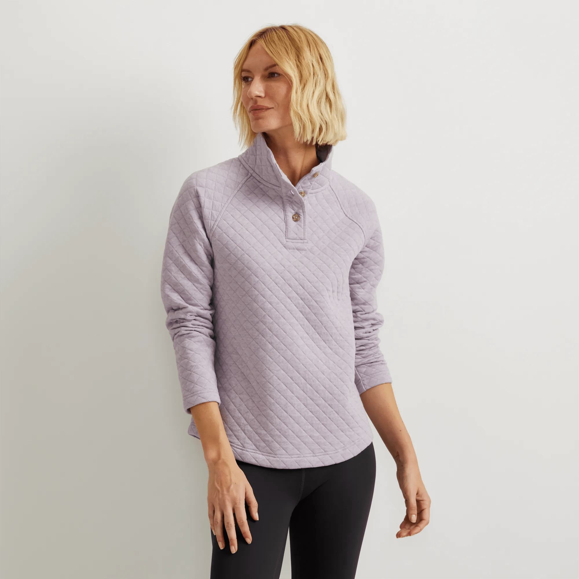 Women's Quilted Button-Up Mockneck