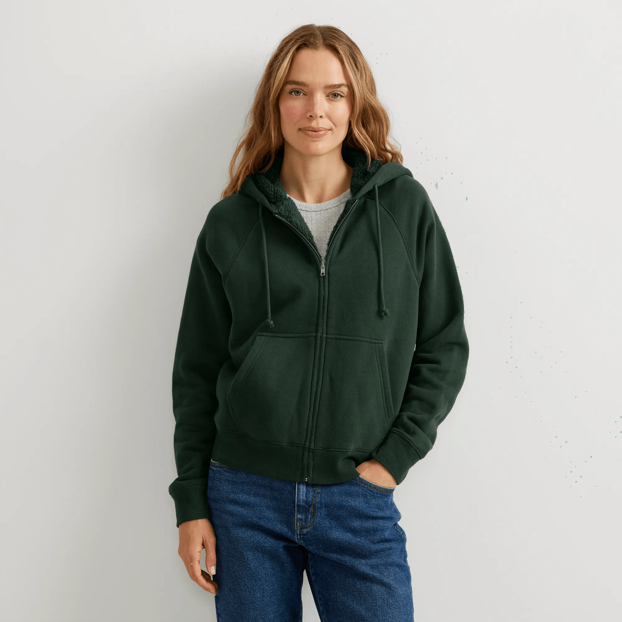 Women's Vintage Soft Faux Shearling-Lined Full-Zip Hoodie