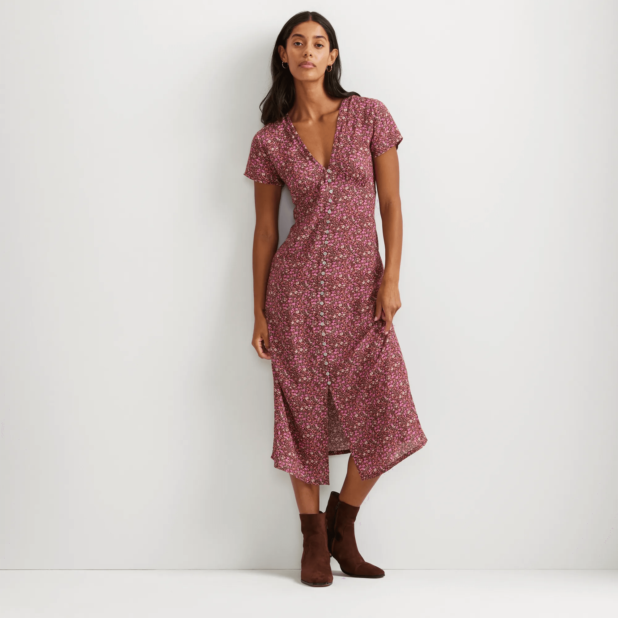 Women's Button Front Midi Dress