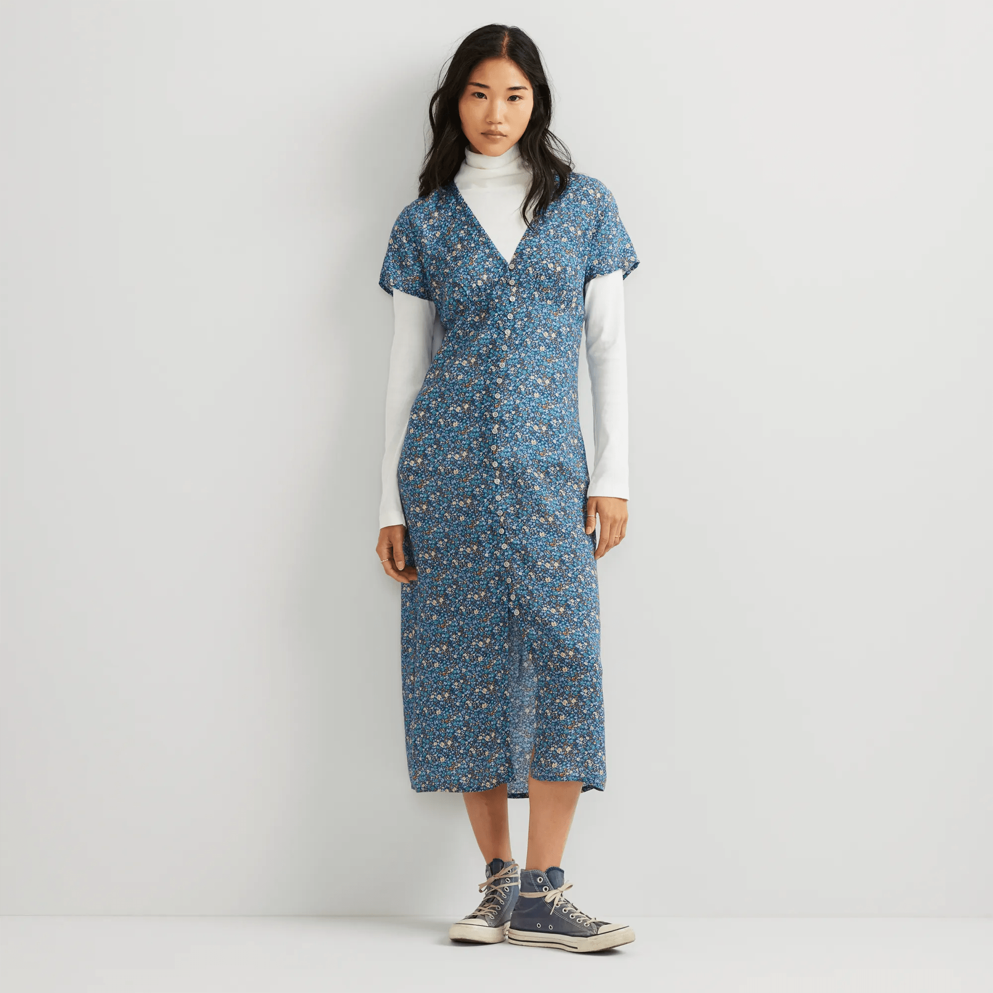Women's Button Front Midi Dress