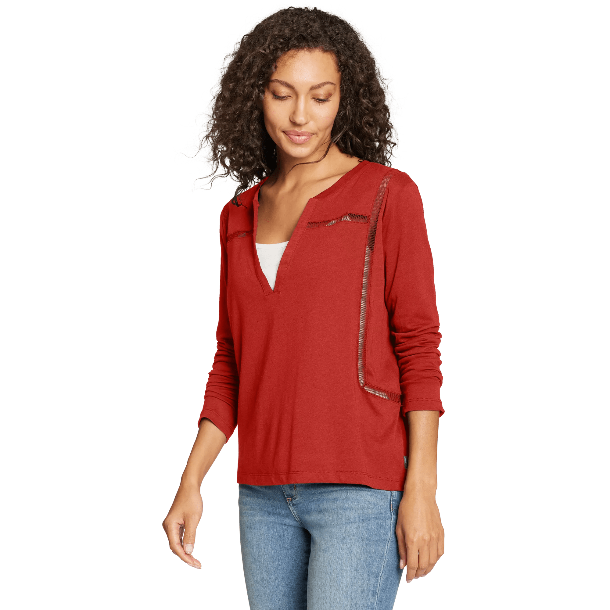 Women's Gate Check 3/4-Sleeve Notch-Neck Taped T-Shirt