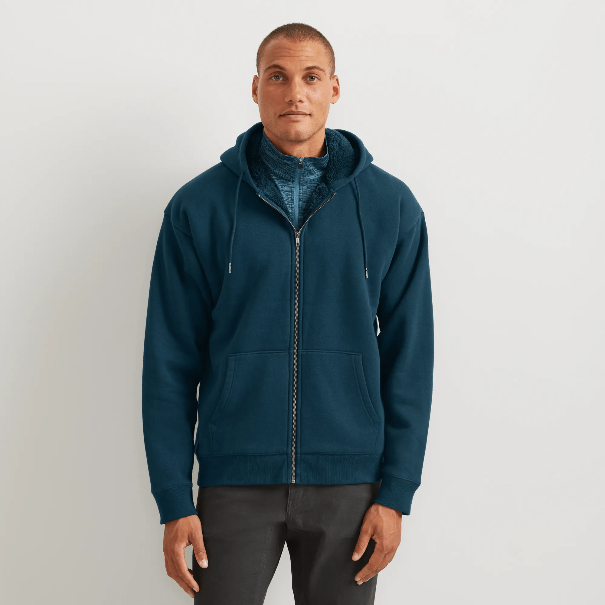 Men's Vintage Soft Faux Shearling-Lined Full-Zip Hoodie